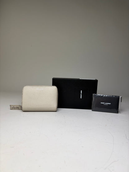Vintage Sain Pebbled Leather Wallet Cream Silver