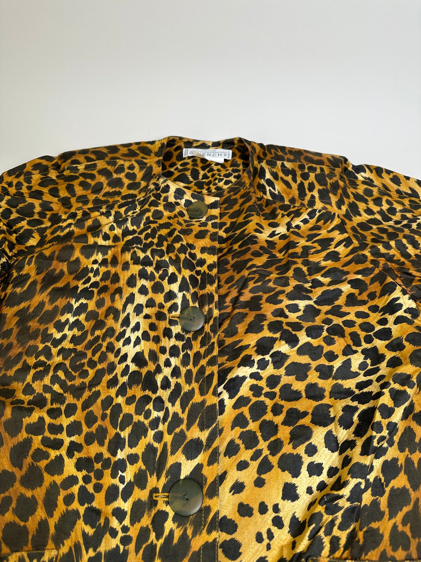 Vintage Givenchy Silk Blend Leopard Print Coat Yellow Brown L