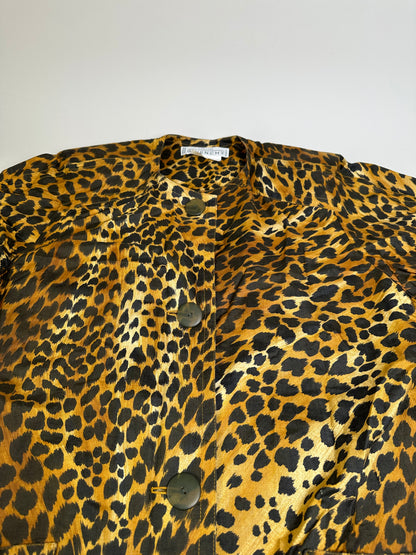Vintage Givenchy Silk Blend Leopard Print Coat Yellow Brown L