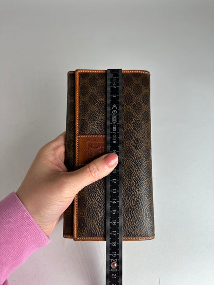 Vintage Celine Paris Monogram Long Leather Wallet Brown