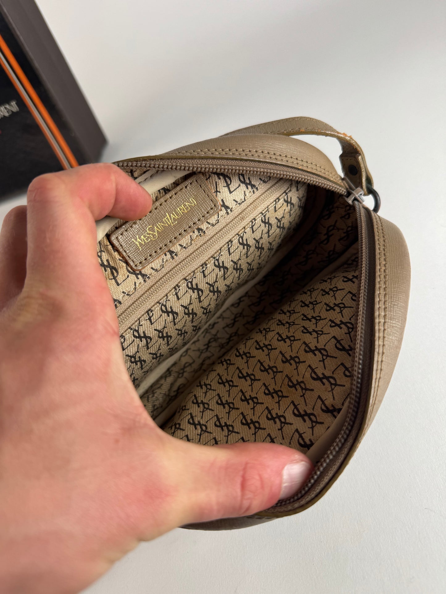 Vintage Yves Saint Laurent Leather Crossbody Shoulder Bag grey Brown black