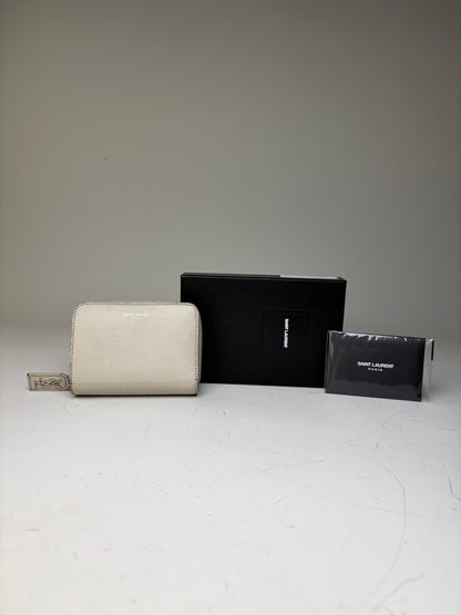 Vintage Sain Pebbled Leather Wallet Cream Silver