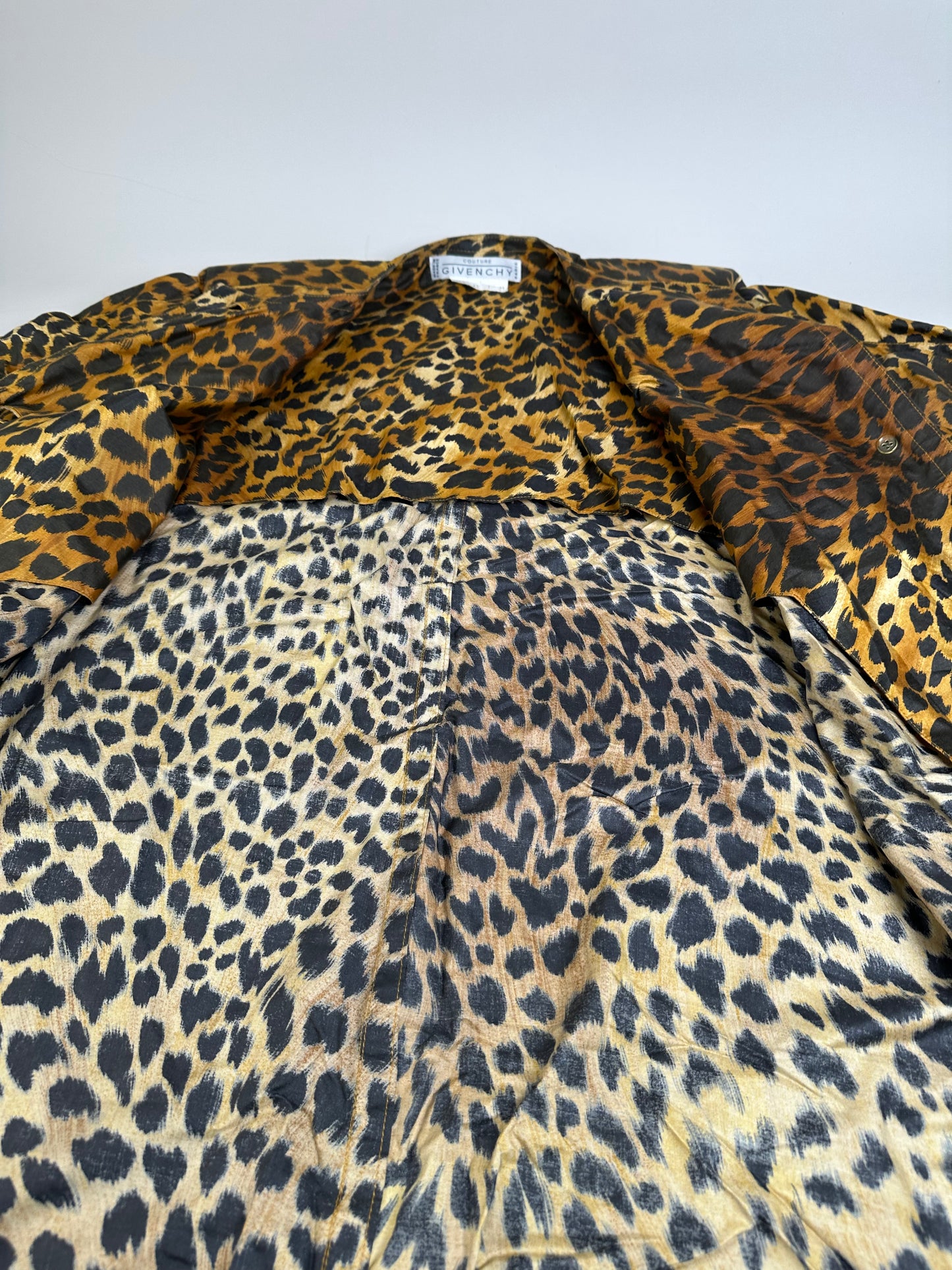 Vintage Givenchy Silk Blend Leopard Print Coat Yellow Brown L