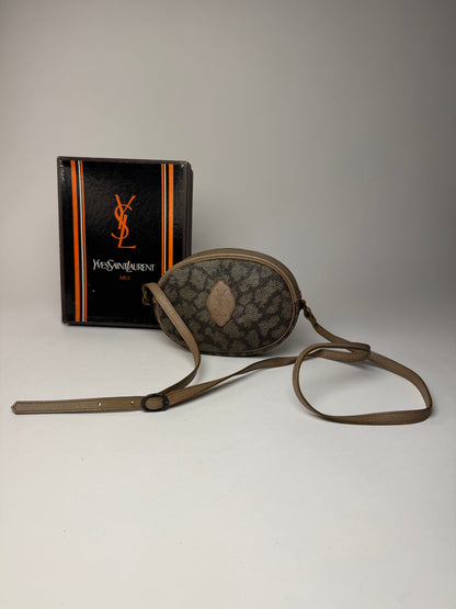 Vintage Yves Saint Laurent Leather Crossbody Shoulder Bag grey Brown black