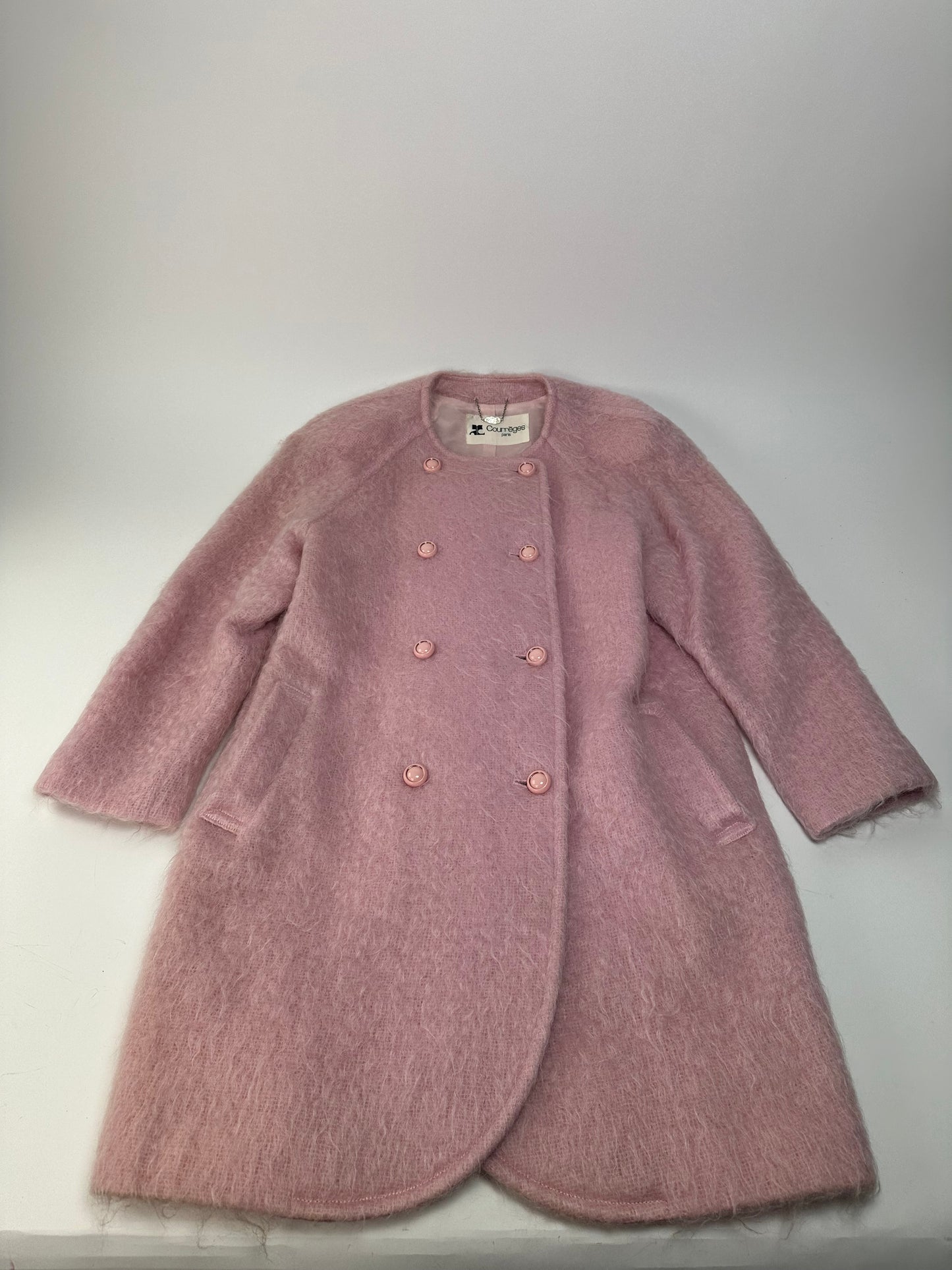 Vintage Courreges Fake Fur Coat Pink L