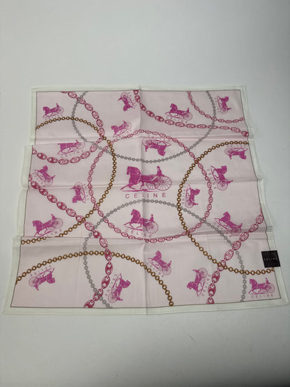 Vintage Celine Paris Horse scarf white pink