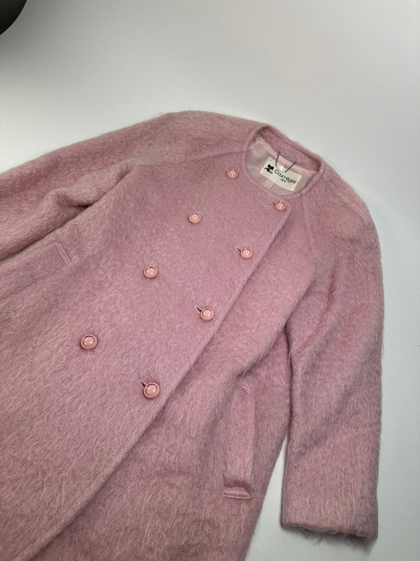 Vintage Courreges Fake Fur Coat Pink L