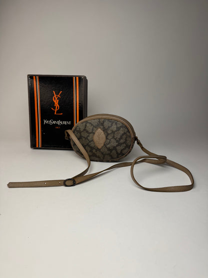 Vintage Yves Saint Laurent Leather Crossbody Shoulder Bag grey Brown black