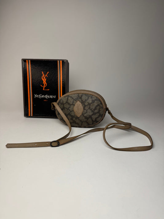Vintage Yves Saint Laurent Leather Crossbody Shoulder Bag grey Brown black