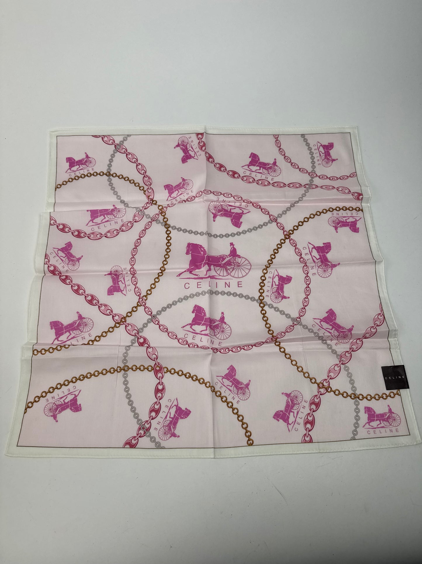 Vintage Celine Paris Horse scarf white pink