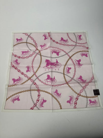 Vintage Celine Paris Horse scarf white pink