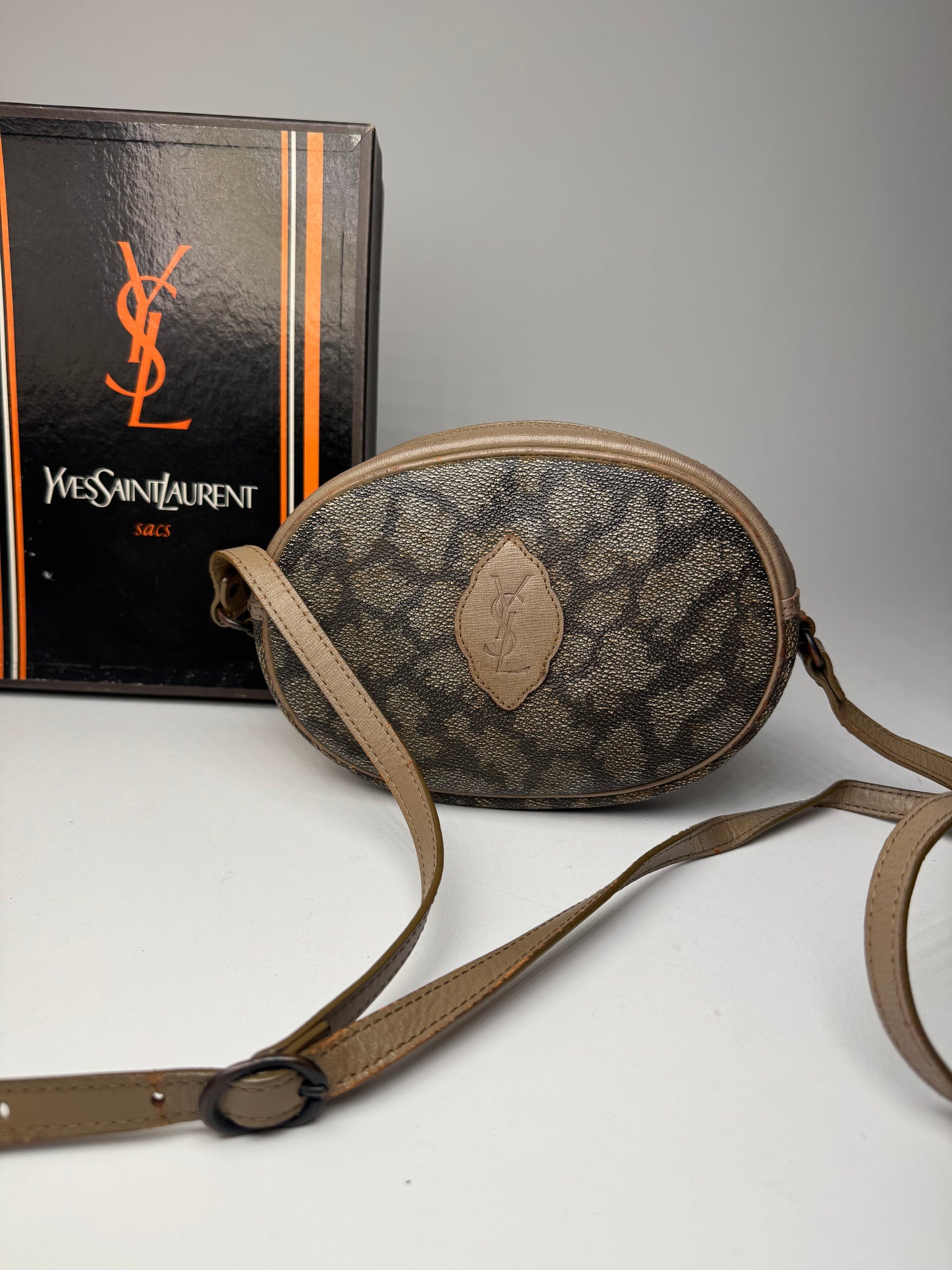 Vintage Yves Saint Laurent Leather Crossbody Shoulder Bag grey Brown black