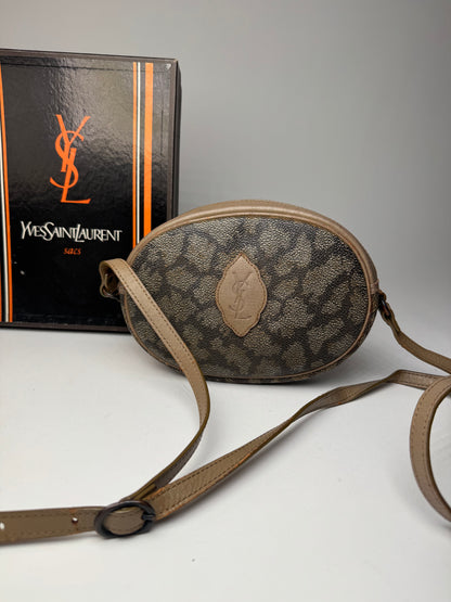 Vintage Yves Saint Laurent Leather Crossbody Shoulder Bag grey Brown black
