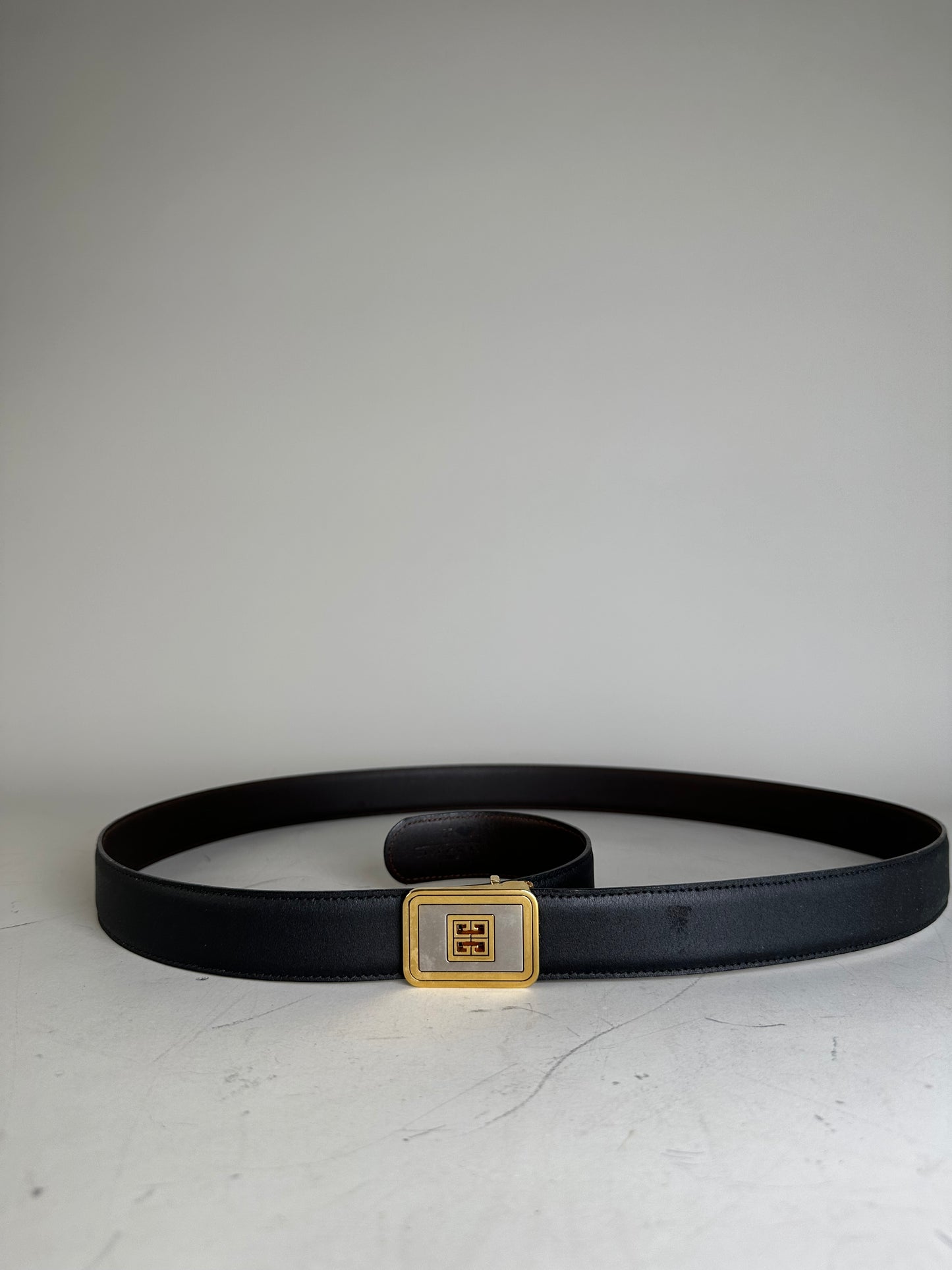 Vintage Givenchy Leather Belt Black Gold-Tone Buckle