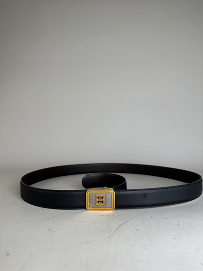 Vintage Givenchy Leather Belt Black Gold-Tone Buckle
