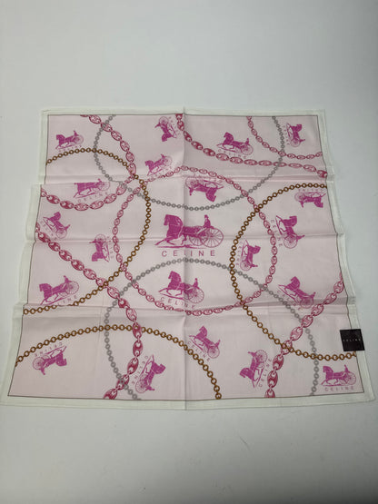 Vintage Celine Paris Horse scarf white pink
