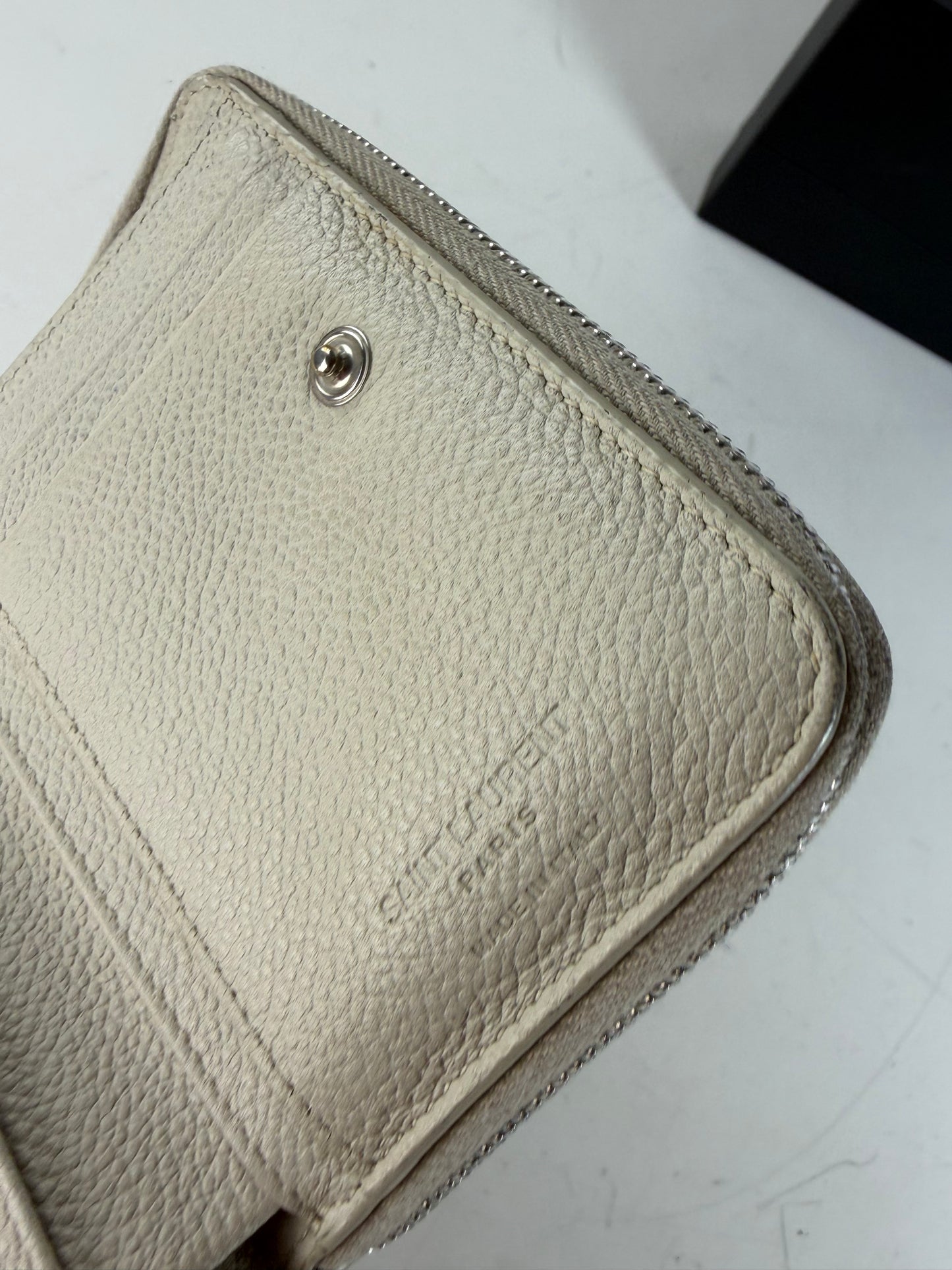 Vintage Sain Pebbled Leather Wallet Cream Silver