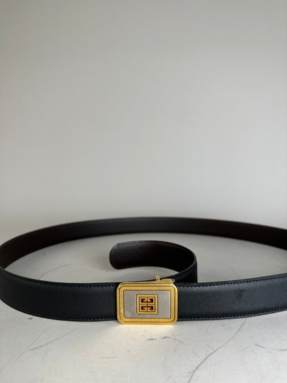Vintage Givenchy Leather Belt Black Gold-Tone Buckle