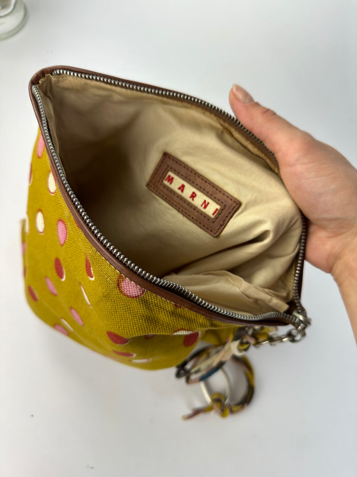 Vintage Marni Polka Dot Canvas Hobo Bag Early 2000s Yellow Pink