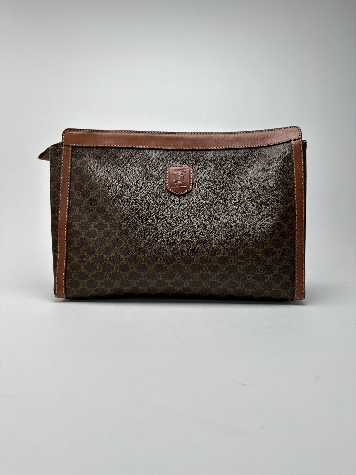 Pochette vintage en cuir Monogram Celine marron