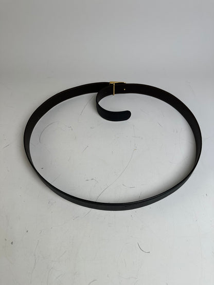 Vintage Givenchy Leather Belt Black Gold-Tone Buckle