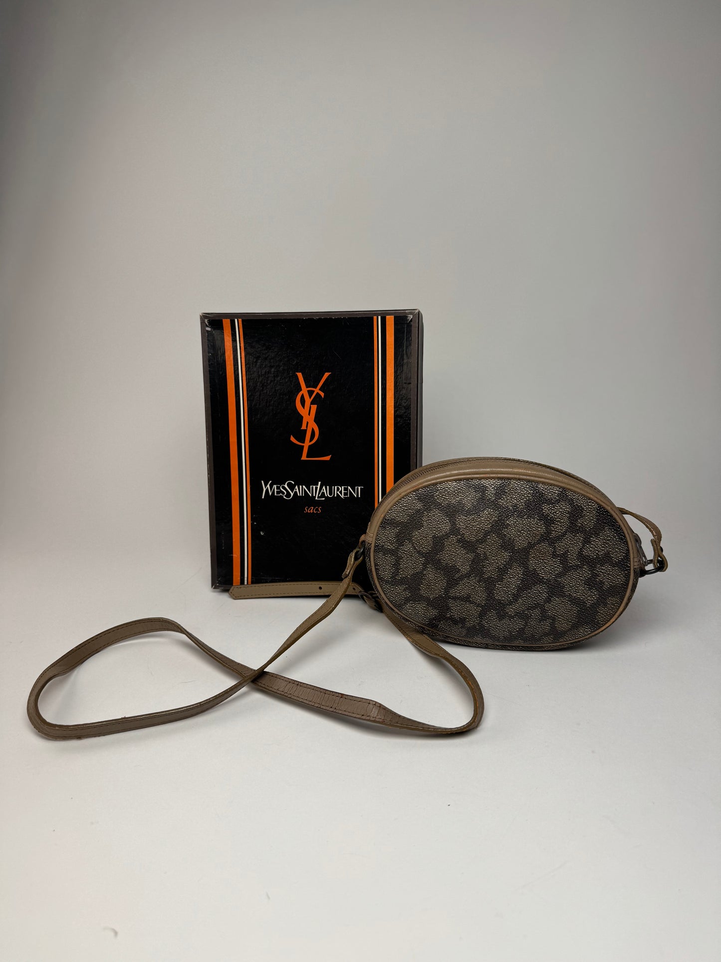 Vintage Yves Saint Laurent Leather Crossbody Shoulder Bag grey Brown black