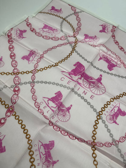 Vintage Celine Paris Horse scarf white pink