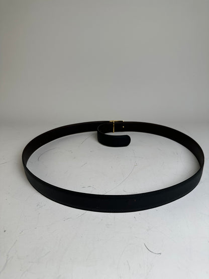 Vintage Givenchy Leather Belt Black Gold-Tone Buckle