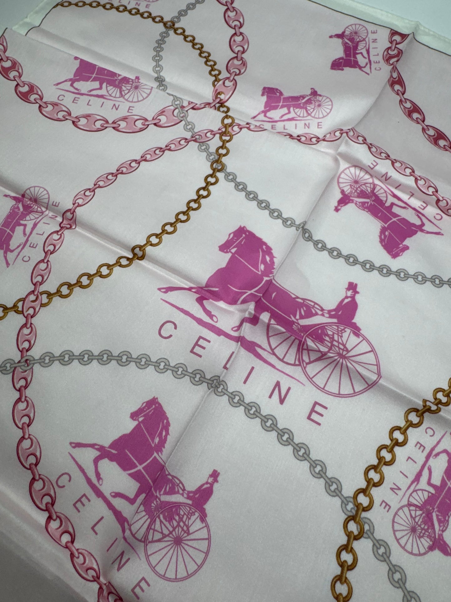 Vintage Celine Paris Horse scarf white pink