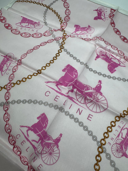 Vintage Celine Paris Horse scarf white pink
