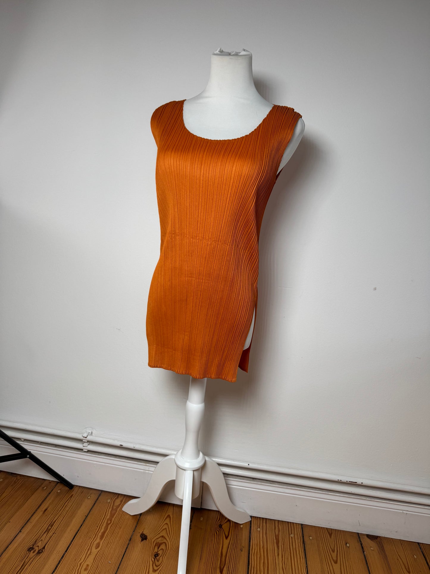 Vintage Issey Miyake Pleats Please Plissee Shirt Dress Orange M