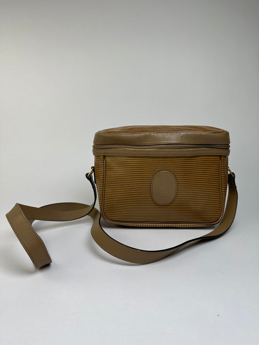 Vintage Yves Saint Laurent Striped Faux Leather Crossbody Bag Late 1980s Tan Beige