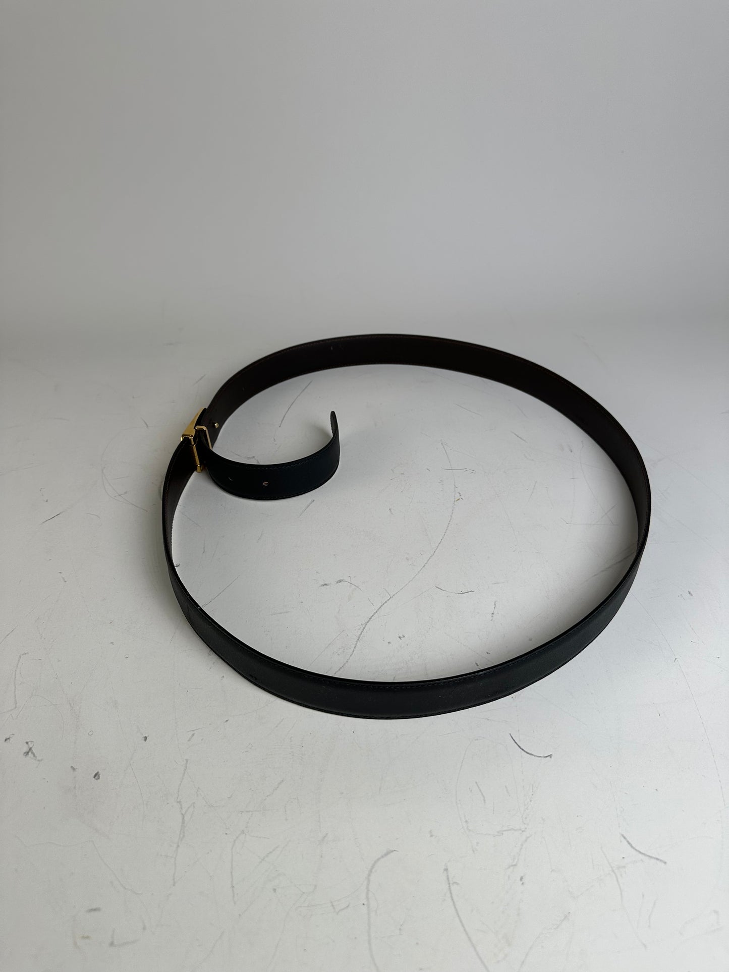 Vintage Givenchy Leather Belt Black Gold-Tone Buckle