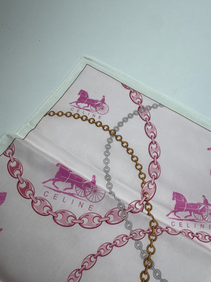 Vintage Celine Paris Horse scarf white pink