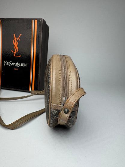 Vintage Yves Saint Laurent Leather Crossbody Shoulder Bag grey Brown black