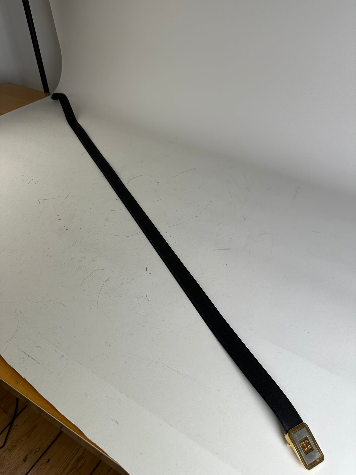 Vintage Givenchy Leather Belt Black Gold-Tone Buckle