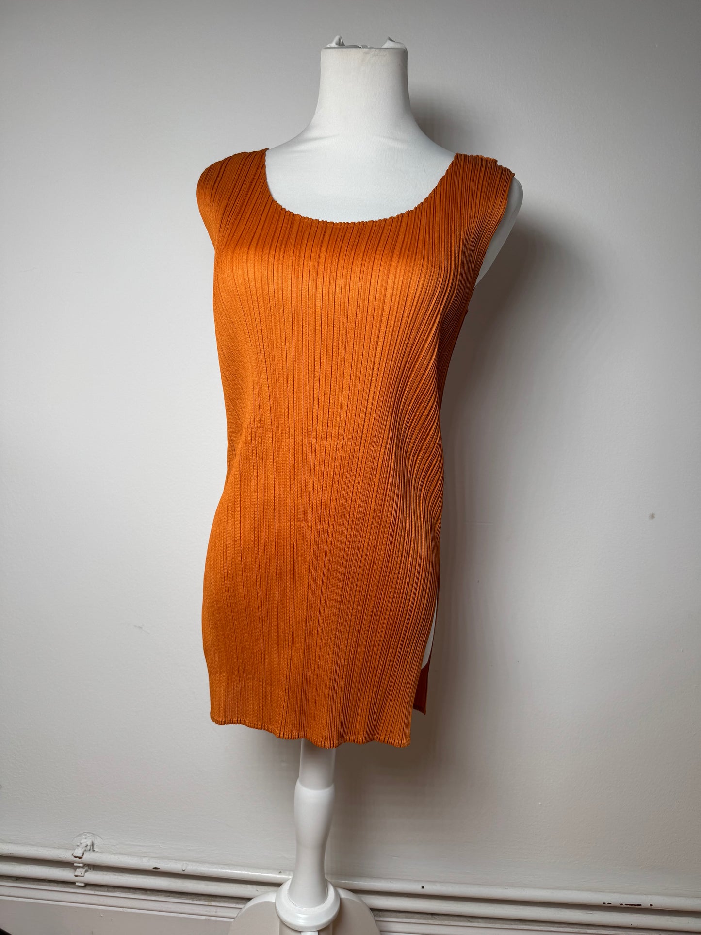 Vintage Issey Miyake Pleats Please Plissee Shirt Dress Orange M