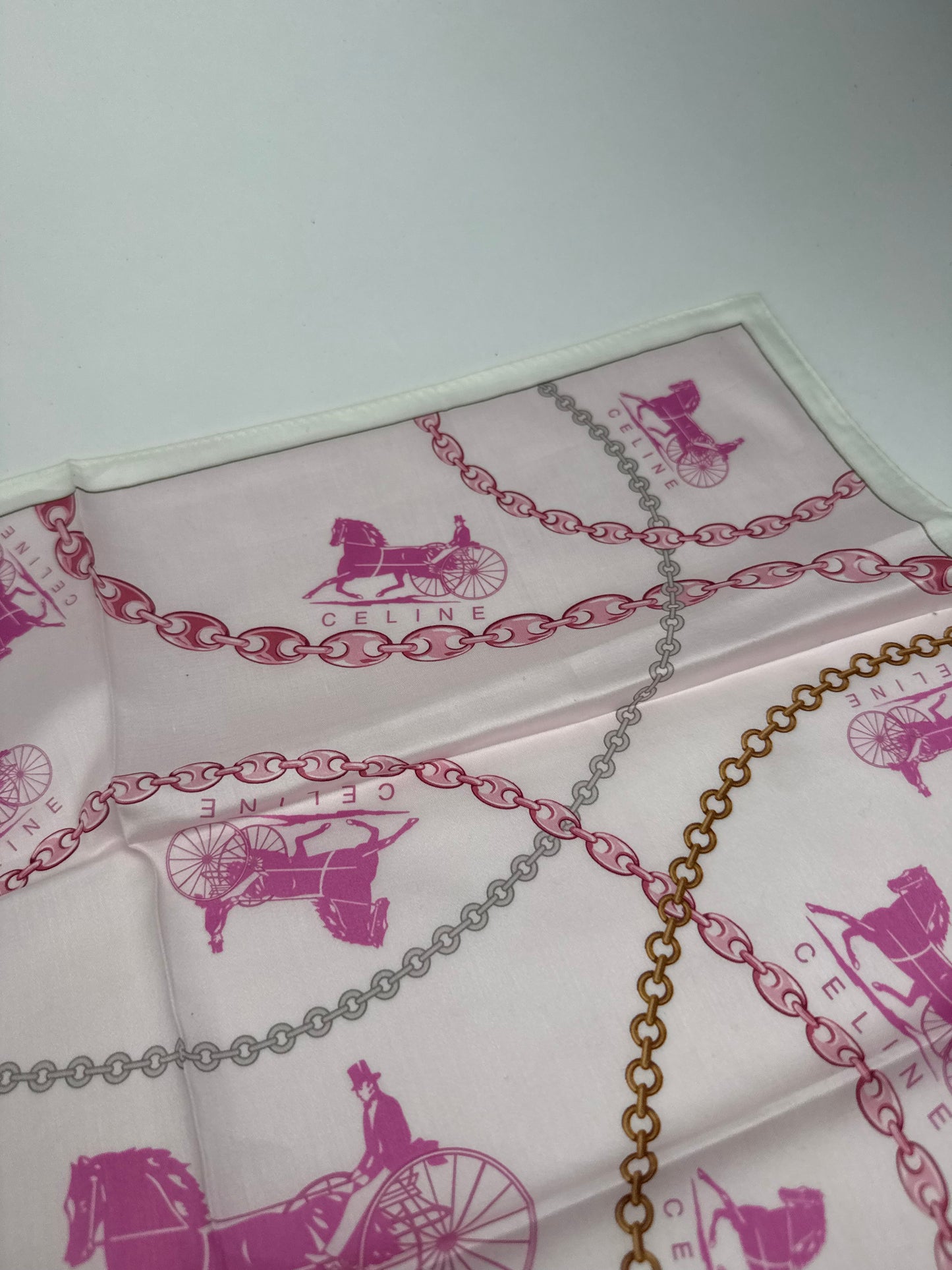 Vintage Celine Paris Horse scarf white pink
