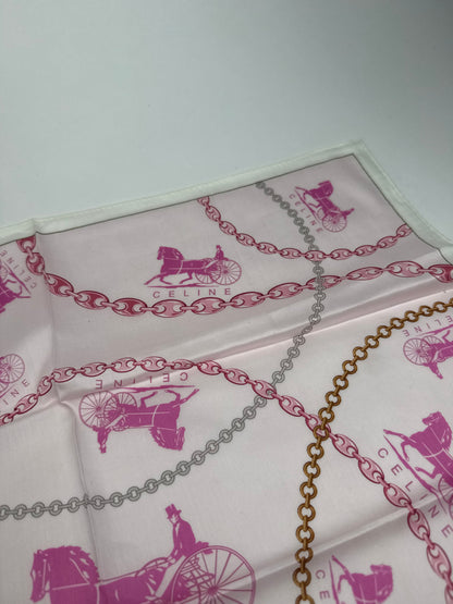 Vintage Celine Paris Horse scarf white pink