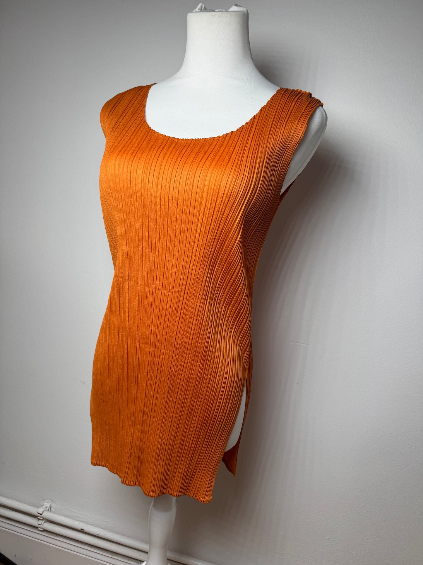 Vintage Issey Miyake Pleats Please Plissee Shirt Dress Orange M