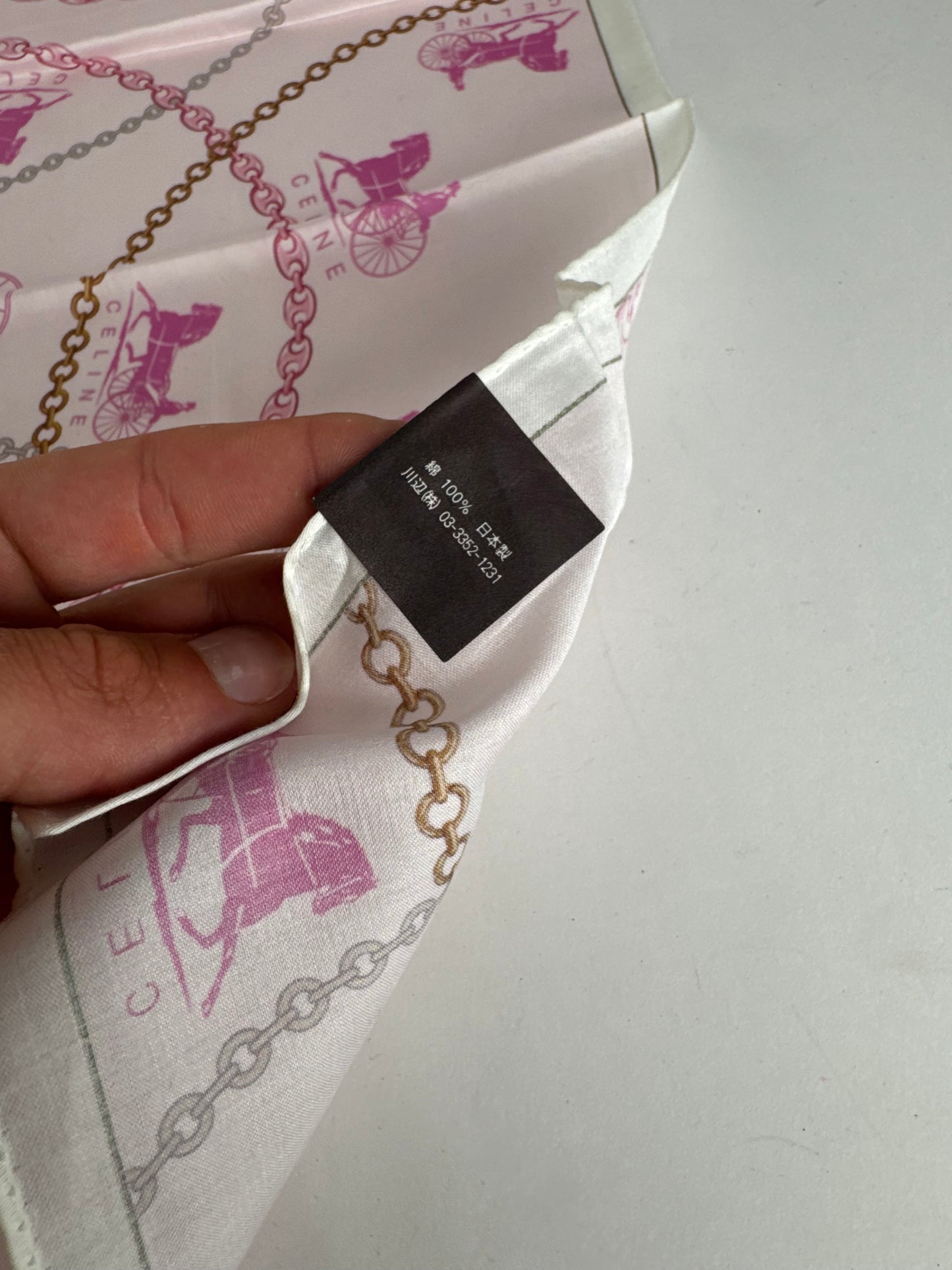 Vintage Celine Paris Horse scarf white pink