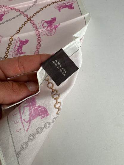 Vintage Celine Paris Horse scarf white pink