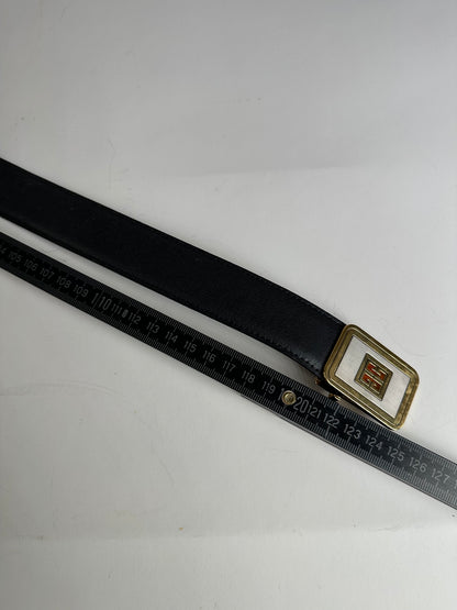 Vintage Givenchy Leather Belt Black Gold-Tone Buckle
