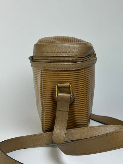 Vintage Yves Saint Laurent Striped Faux Leather Crossbody Bag Late 1980s Tan Beige