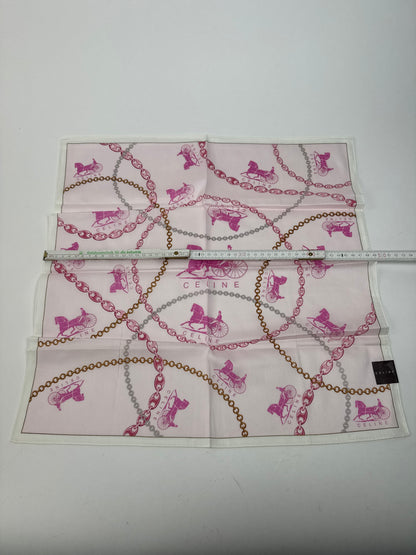 Vintage Celine Paris Horse scarf white pink