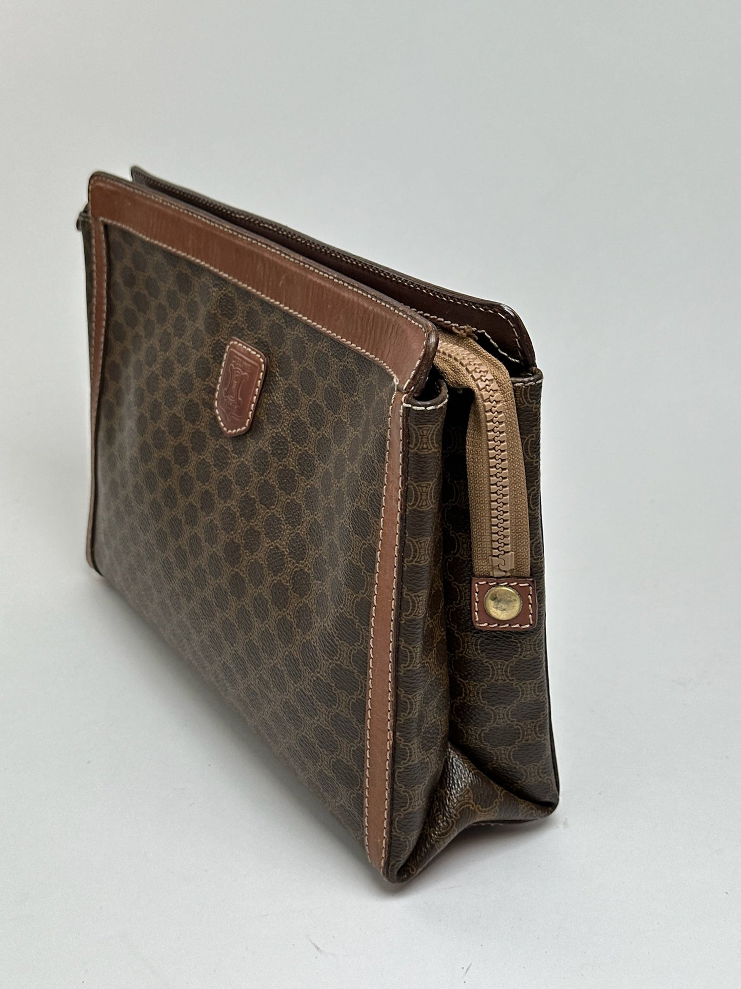 Pochette vintage en cuir Monogram Celine marron