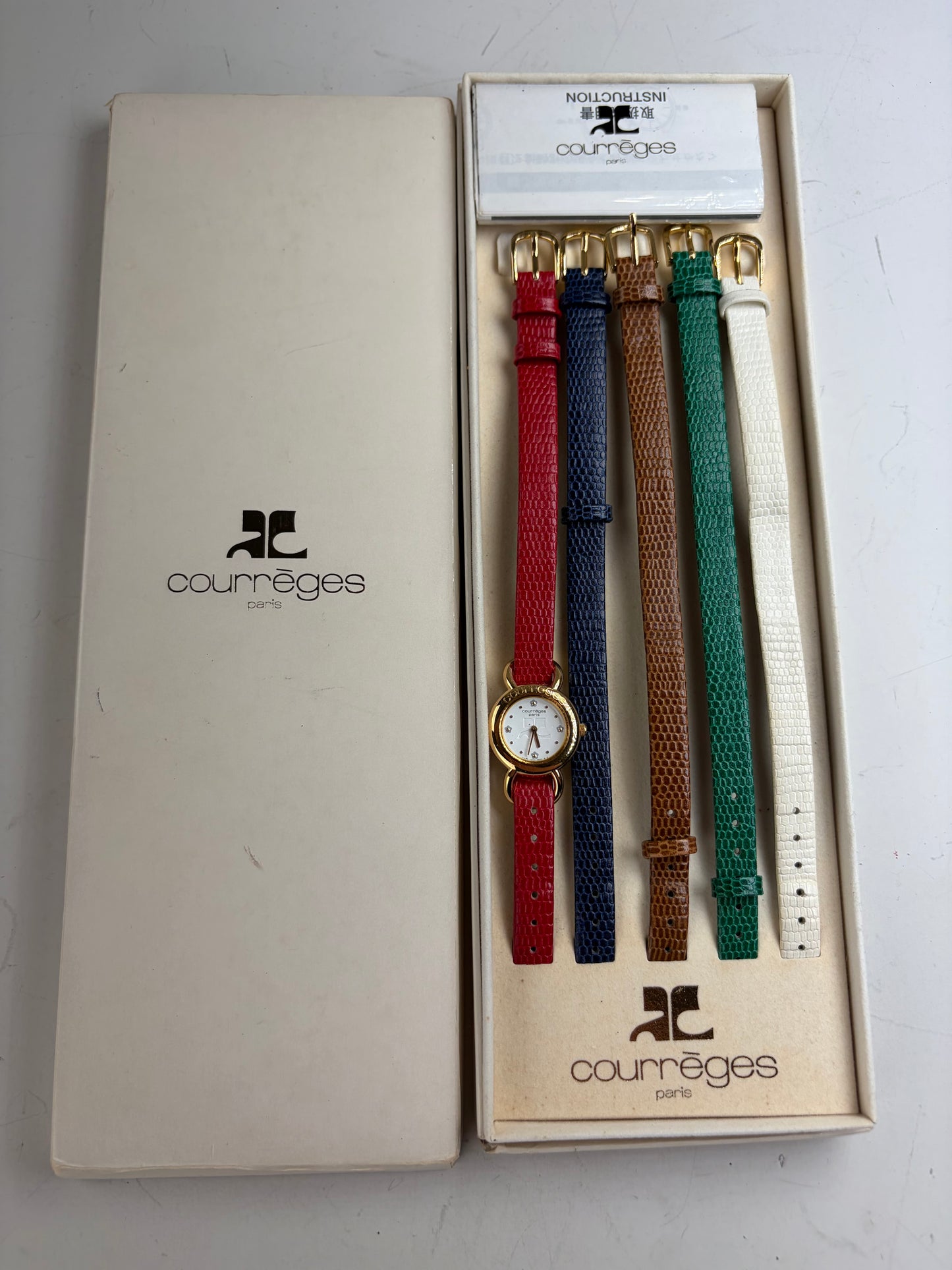 Vintage Courreges Leather Strap Watch Gold-Tone Case White