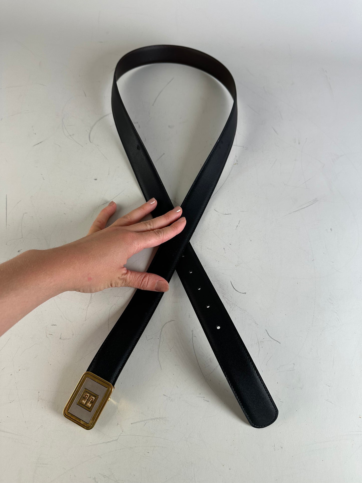 Vintage Givenchy Leather Belt Black Gold-Tone Buckle
