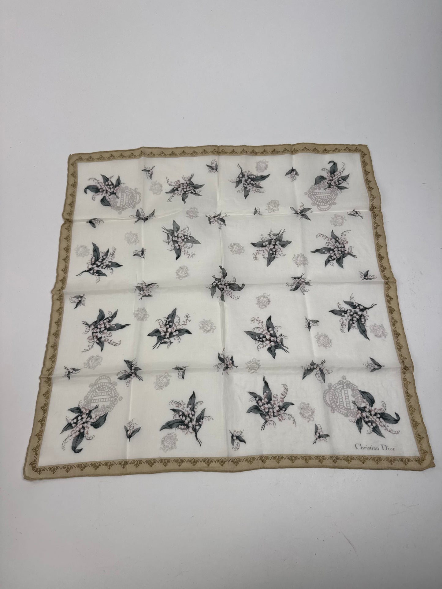 Vintage Dior Floral Logo Scarf White