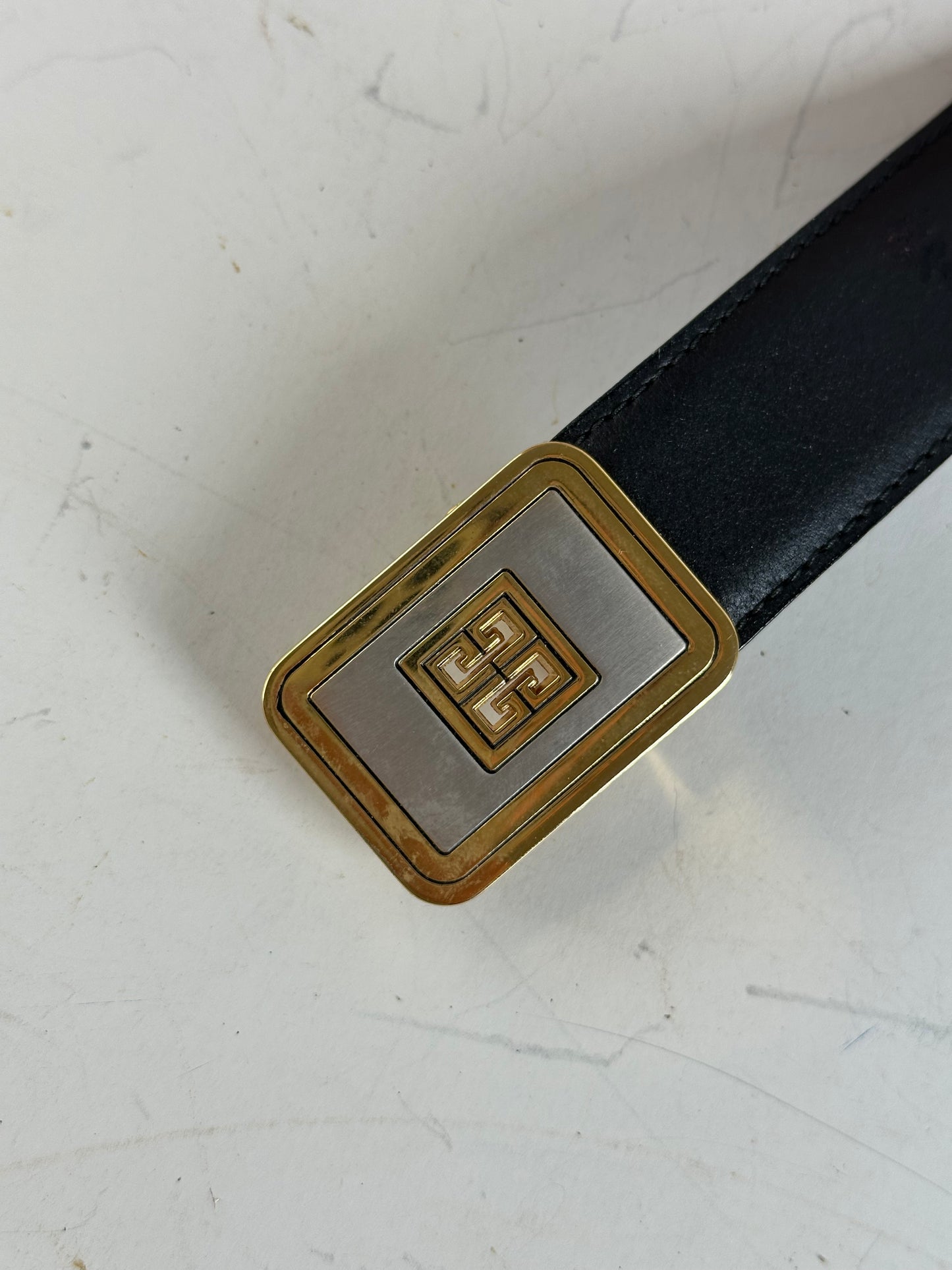 Vintage Givenchy Leather Belt Black Gold-Tone Buckle